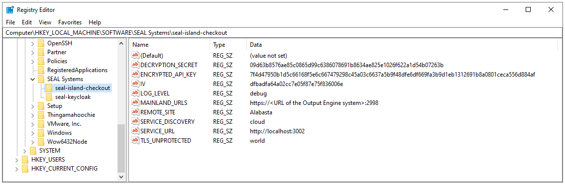 Registry entries for the seal-island-checkout service